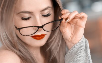 Eyelash tinting gives this woman thick dark eyelashes that look natural.