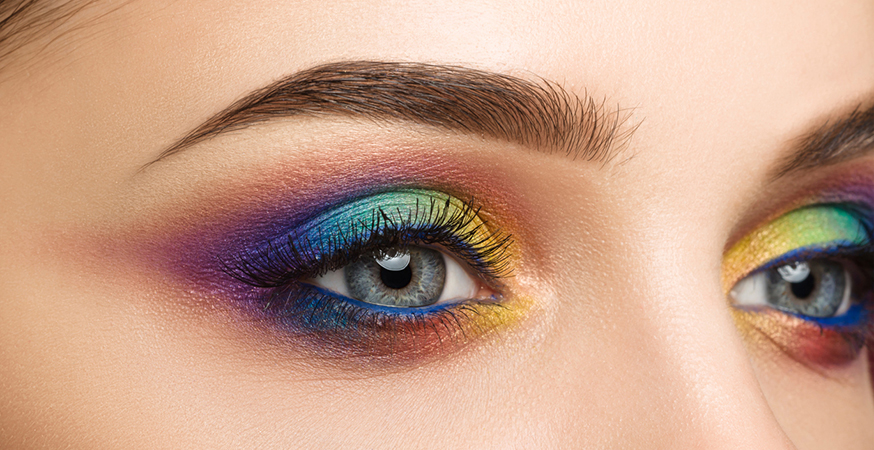 Ombre colored eye makeup and eyeliner.