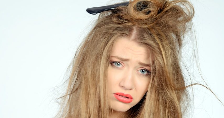 woman having a bad hair day with tangled hair
