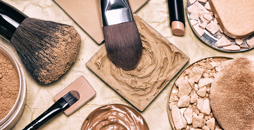 makeup products to even skin tone and complexion on aged paper