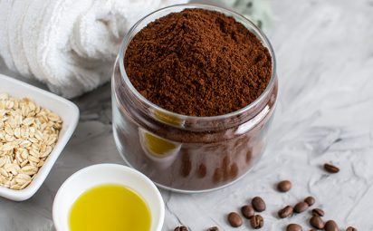 coffee grounds and other ingredients on a marble surface
